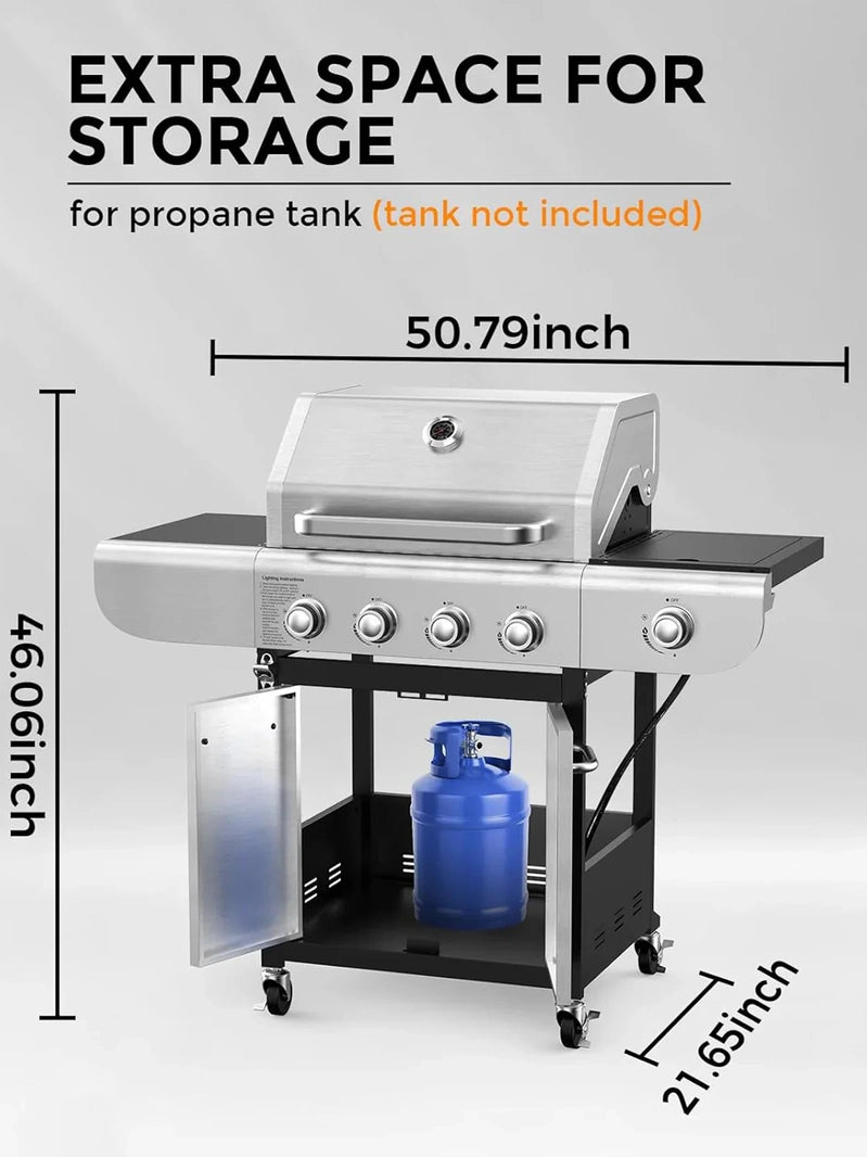 4-Burner Bbq Propane Gas Grill, 44000 BTU
