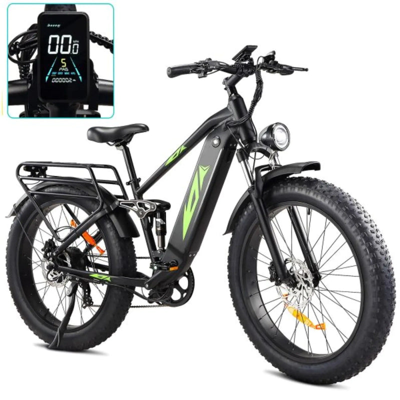 1000W 48V Electric Bike For Adults, 26-in Fat Tire Full-Suspension E-Bike, 17.5Ah Battery, 7-Speed, Up To 28MPH, UL Certified