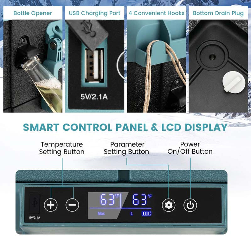 40-Quart Dual-Zone Car Refrigerator With Wheels, 12V/24V DC And 100-240V AC Portable Car Fridge Cooler Freezer