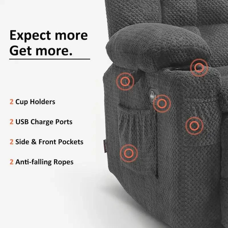 MCombo Power Loveseat Recliner, Electric Reclining Loveseat Sofa With Heat And Vibration, Cupholders, USB Charge Ports RS6314