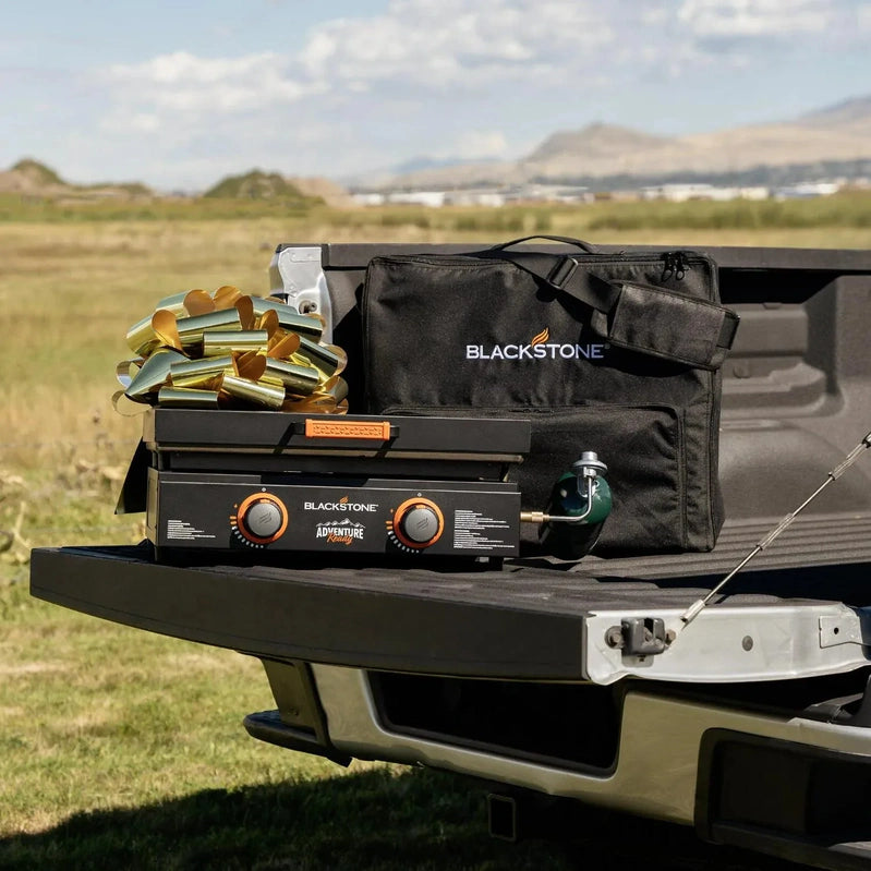 Blackstone Adventure Ready 22 In. Propane Griddle Gift Bundle, Black, Includes Griddle, Hardcover, Carry Bag, 24,000 BTU Burners, Rear Grease System