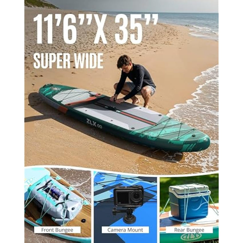 Zlx 11'6 In. Extra Wide Inflatable Stand Up Paddle Board Sup, Stable Non-Slip Deck Pad