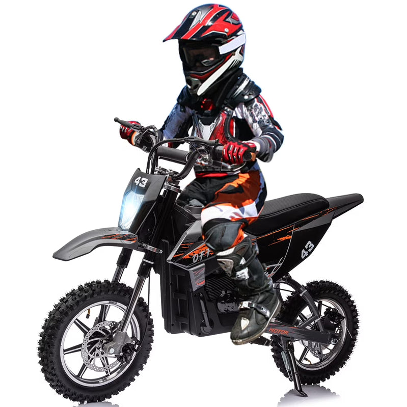 Electric Dirt Bike For Kids, 36V Ride On Motorcycle, Up To 15.5MPH, 350W Brushless Motor, LED Headlight, Leather Seat, Front And Back Brakes