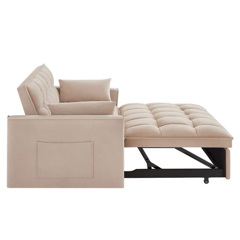 4-in-1 Pull-Out Sleeper Sofa Bed, Loveseat In Velvet-Convertible Couch Bed With Reclining Backrest,2 Side Pockets