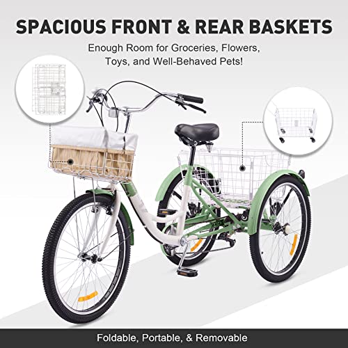 Viribus Adult Tricycle, 7 Speed Tricycle For Adults, 24 In. 3 Wheel Bikes For Adults With Baskets