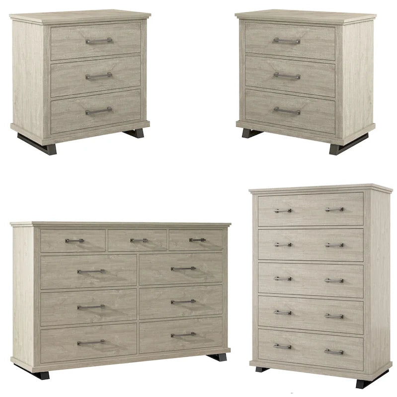 Farmhouse 4-Piece Bedroom Set, 2 Nightstand, 1 Chest And 1 Dresser