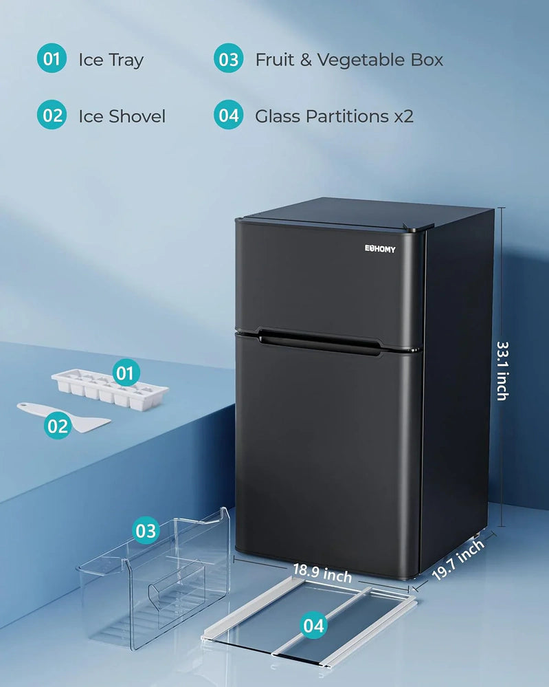 Euhomy 3.2 Cu. Ft. Mini Fridge With Freezer 2-Door Compact Refrigerator For Bedroom, Dorm, Office Or Apartment, Silver