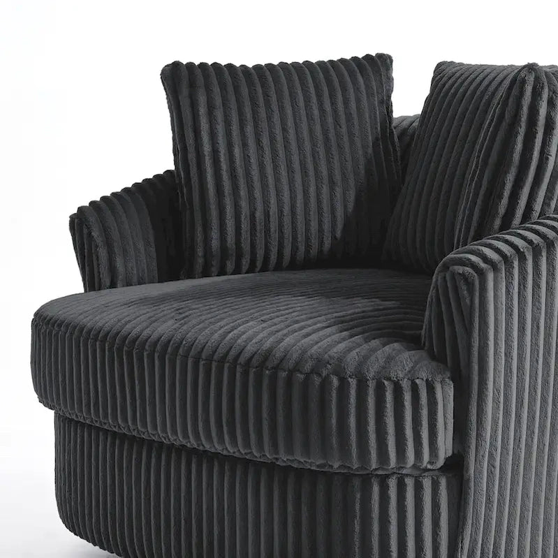 2 Set Oversized 43 W Plush Corduroy Swivel Barrel Chair With Pillows