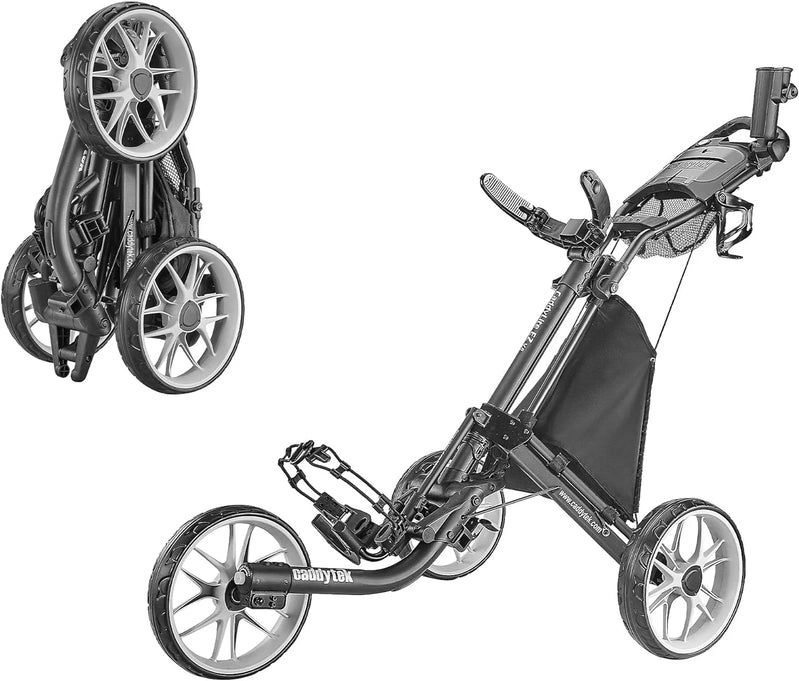 3Wheel Golf Push Cart, Golf Trolley Foldable Collapsible Lightweight Pushcart With Foot Brake, Easy To Open And Close