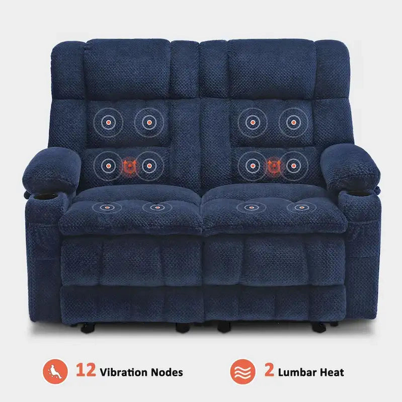 MCombo Power Loveseat Recliner, Electric Reclining Loveseat Sofa With Heat And Vibration, Cupholders, USB Charge Ports RS6314