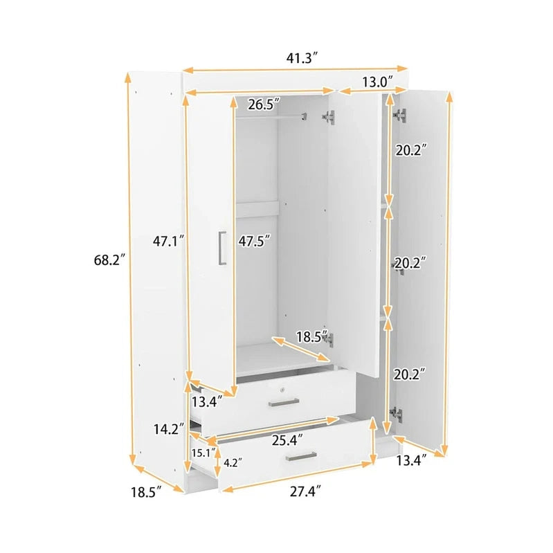 3-Door Wardrobe With 2 Drawers