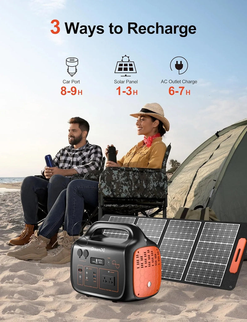 GreenOE Portable Power Station 1000W 1024Wh Solar Powered Generator With 100W Solar Panel