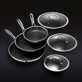 HexClad 6 Piece Hybrid Stainless Steel Cookware Pan Set 8 In., 10 In., 12 In. With Glass Lids, Size, One Size, Black