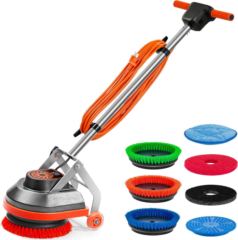 Commercial Floor Scrubber Machine With Brushes And Pads, Heavy Duty Floor Buffer Polisher And Cleaner, Deep Cleaning Tile And Grout
