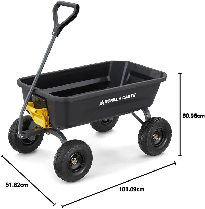 7GCG-NF Heavy-Duty Poly Dump Garden Cart With No-Flat Tires, 7 Cu. Ft., 1200-Pound Capacity, Black