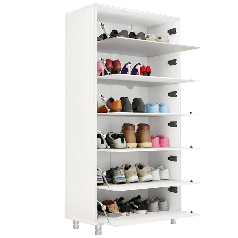 Mirror Shoe Cabinet With 6 Flip Drawers, Shoe Rack Organizer Store Ample Shoes,4 Metal Legs, Hand-Touch Flip-Out Door