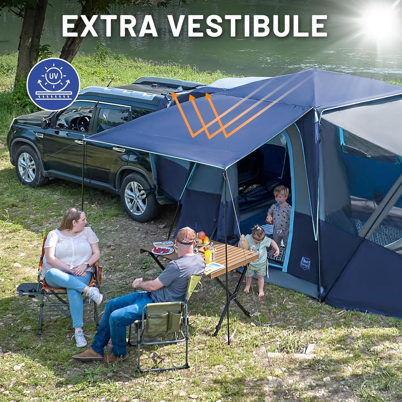 Timber Ridge 5-9 Person SUV Tent With Screen Porch And Awning For Family Camping, Weather Resistant And Portable Van Or Car Tent