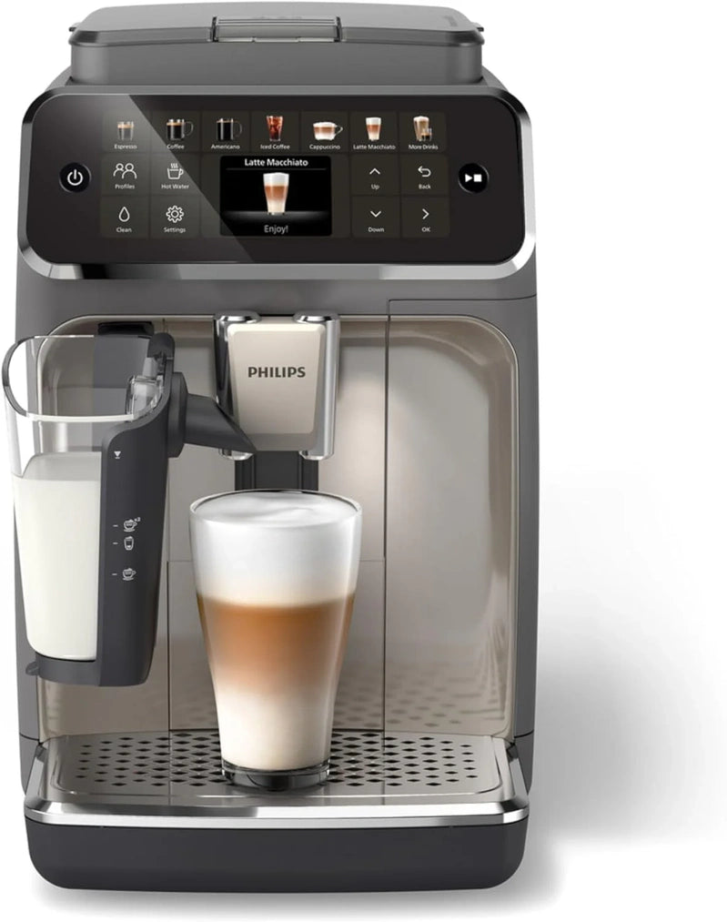 Philips 4400 Series Fully Automatic Espresso Machine, LatteGo Milk System, Integrated Grinder, 12 Hot And Iced Coffee Pre-Sets, Quick Start, EP4444