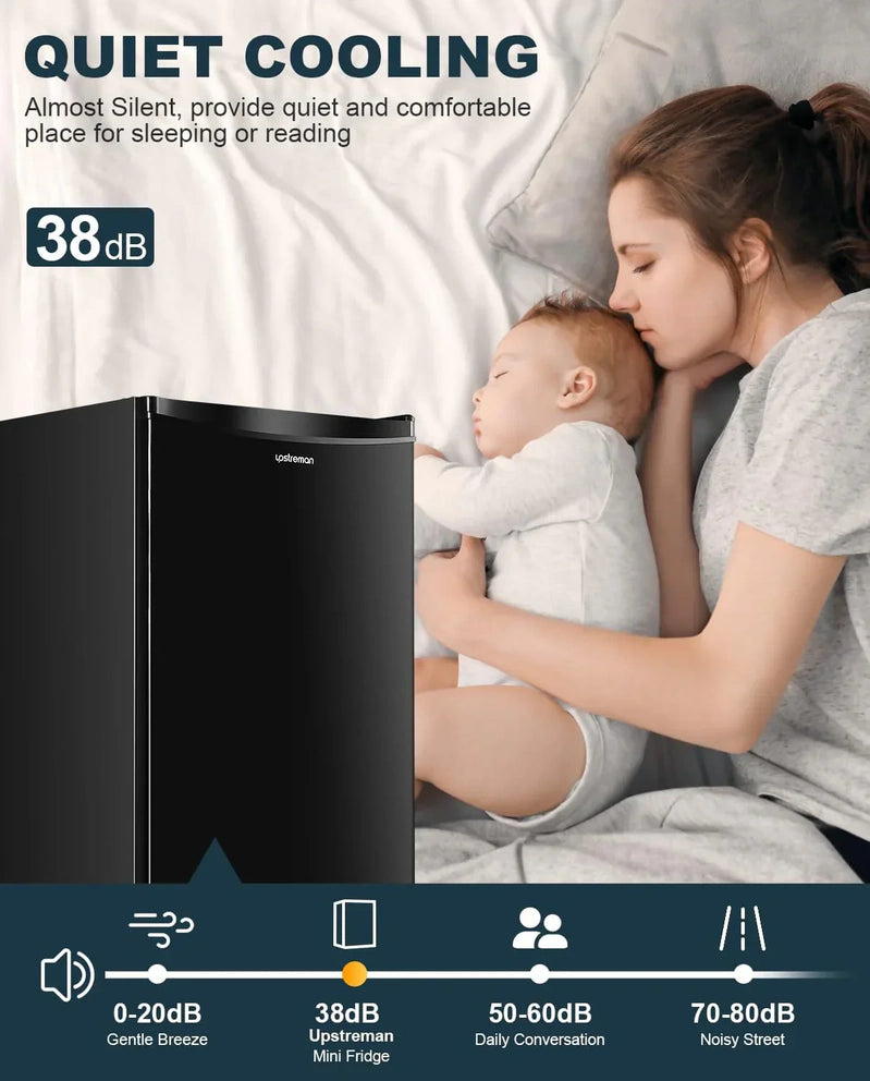 Upstreman 3.2 Cu. Ft. Mini Fridge Freezer Single Door Fridge Dorm Fridge Adjustable Thermostat