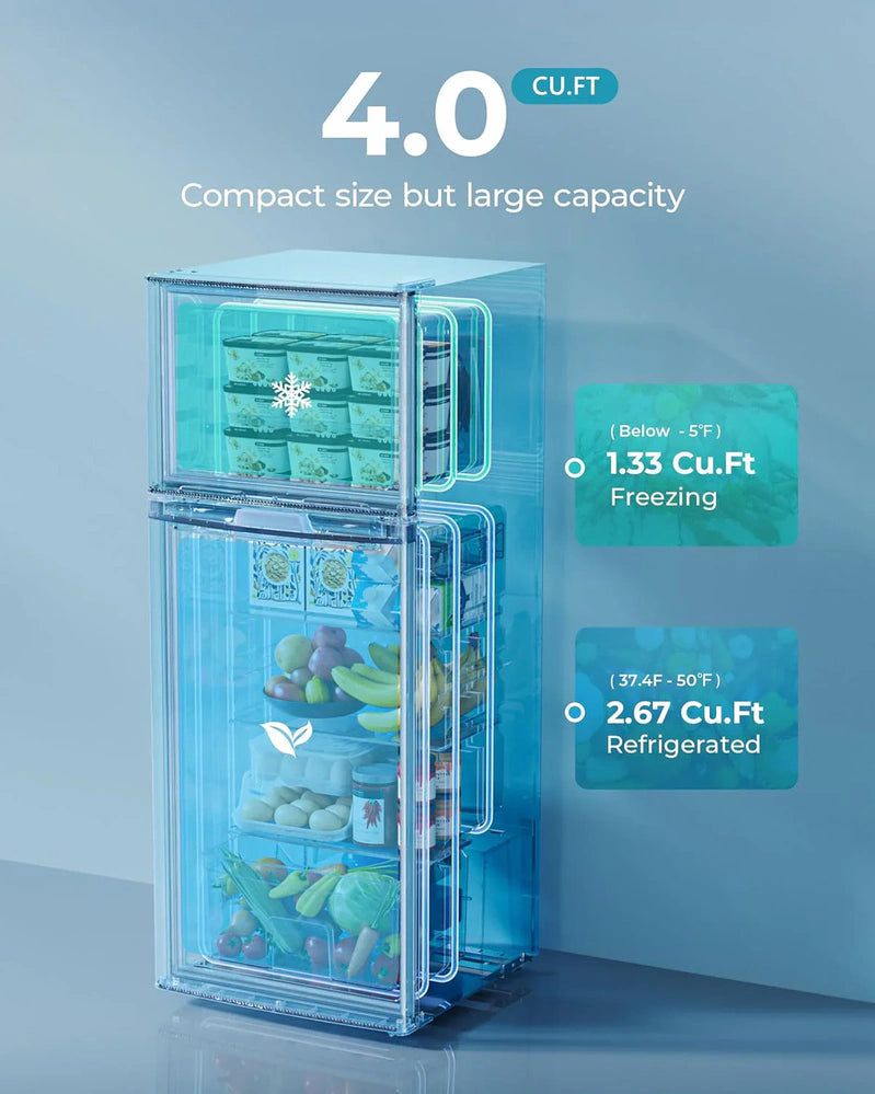 Euhomy 3.2 Cu. Ft. Mini Fridge With Freezer 2-Door Compact Refrigerator For Bedroom, Dorm, Office Or Apartment, Silver