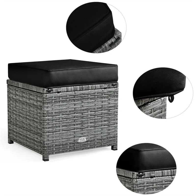 7 Pcs Rattan Patio Dining Furniture Sectional Sofa Set With Dining Table, Ottomans And Cushions