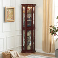 Corner Curio Cabinet With Lights, Adjustable Tempered Glass Shelves, Mirrored Back, Display Cabinet