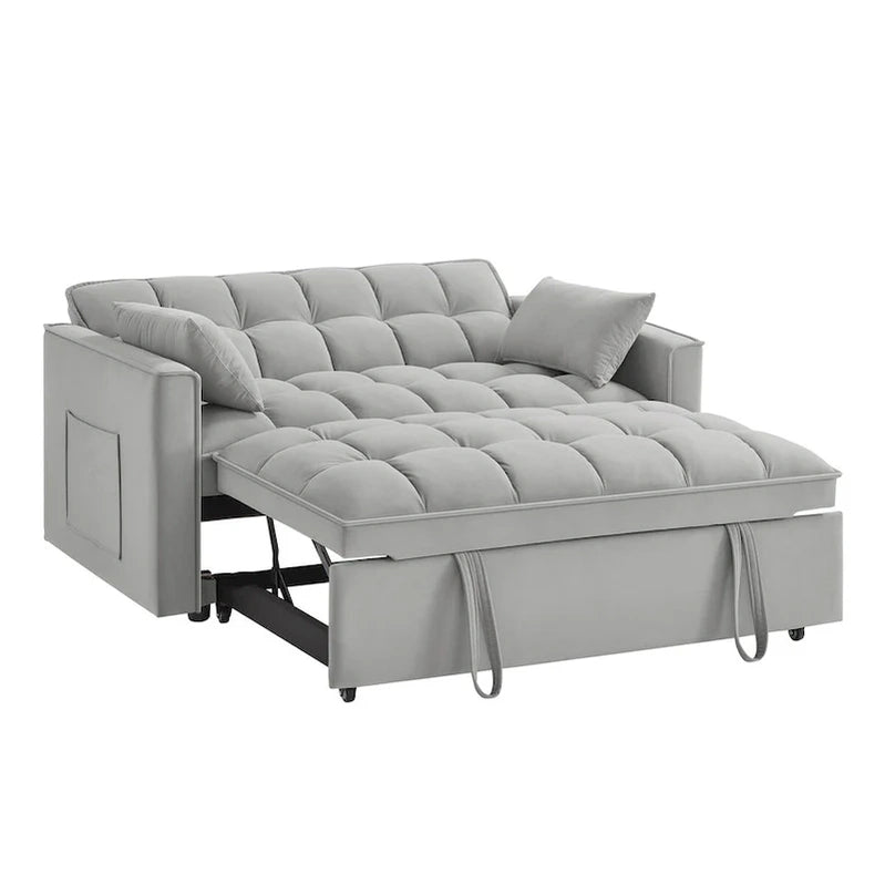 4 in1 Loveseat Sofa Bed With Armrests And Storage Pockets, Multi-Function Tufted Pull-Out Sofa Bed With Adjustable Backrest