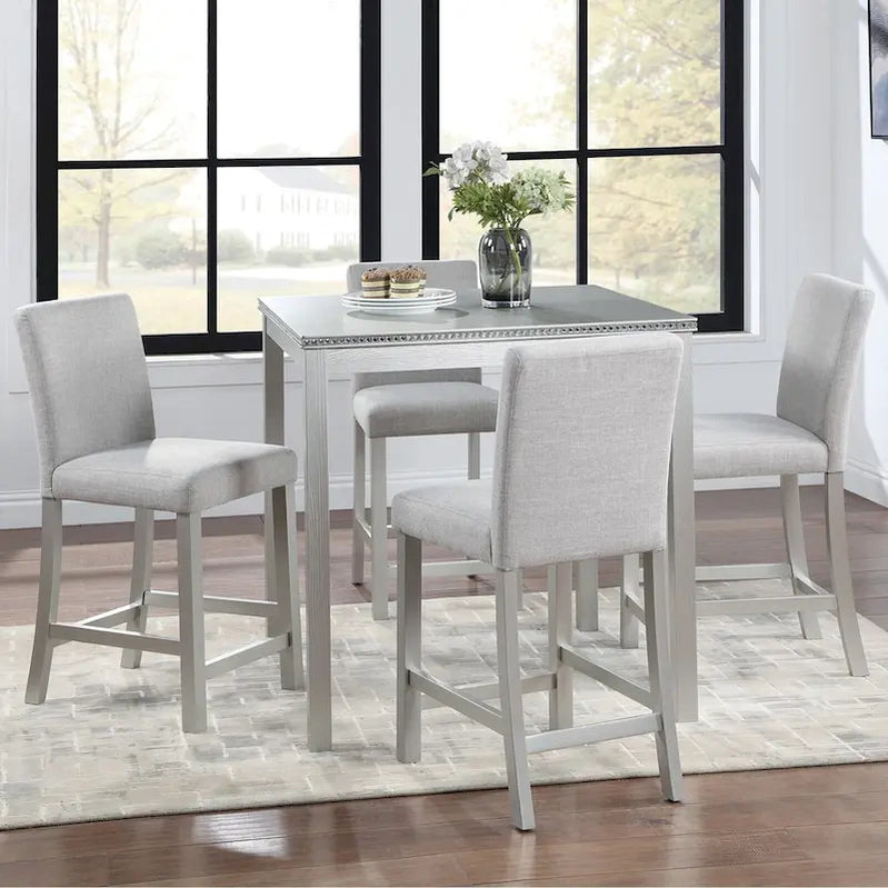 Modern 5-Piece Dining Set With Square Counter Height Table And 4 Upholstered Chairs