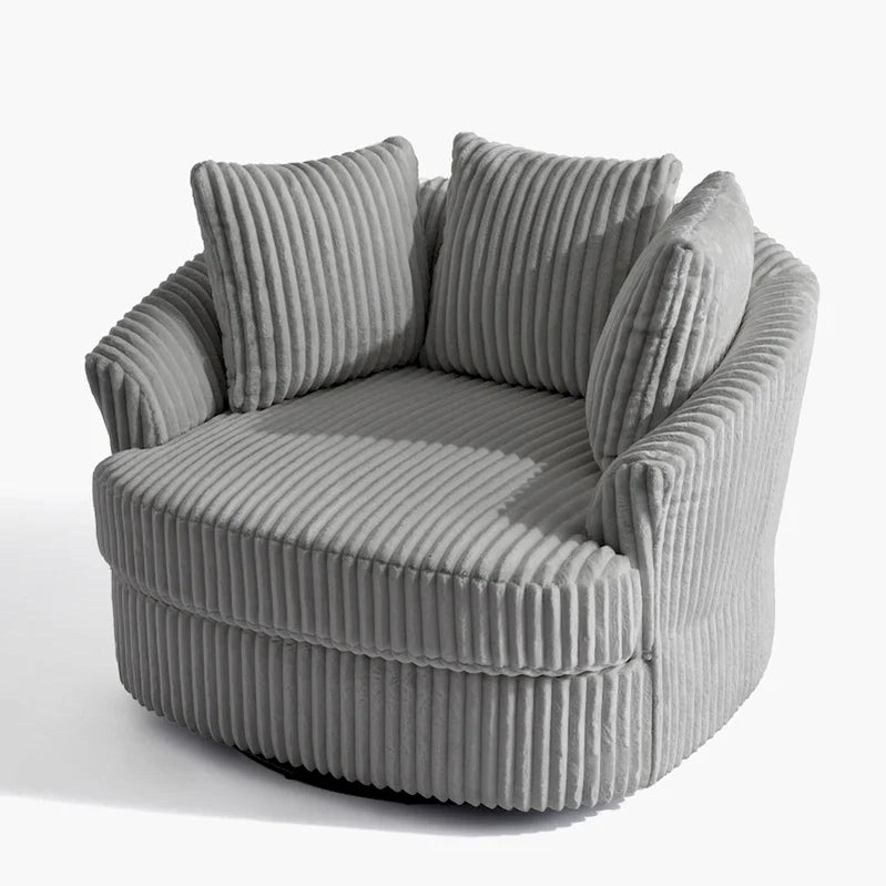 2 Set Oversized 43 W Plush Corduroy Swivel Barrel Chair With Pillows