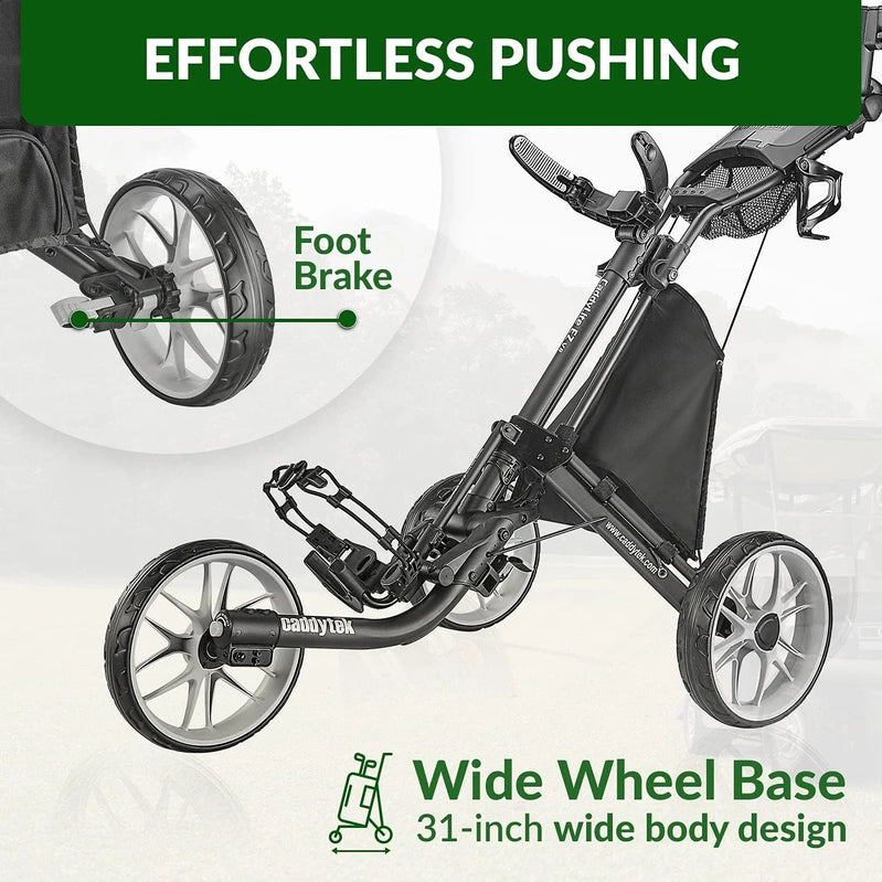 3Wheel Golf Push Cart, Golf Trolley Foldable Collapsible Lightweight Pushcart With Foot Brake, Easy To Open And Close