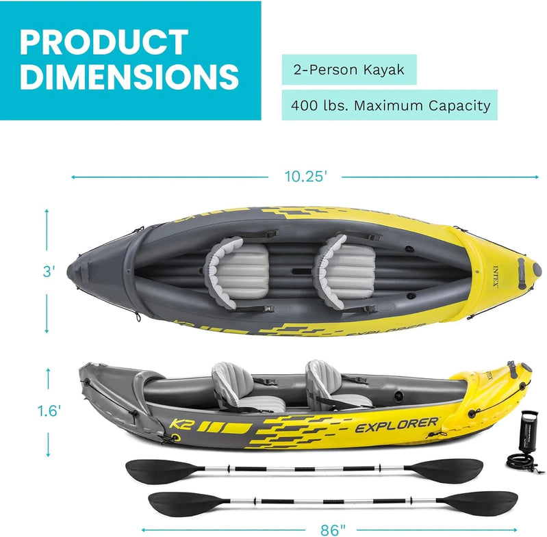 Intex 68307EP Explorer K2 Inflatable Kayak Set, Includes Deluxe 86 In. Aluminum Oars And High