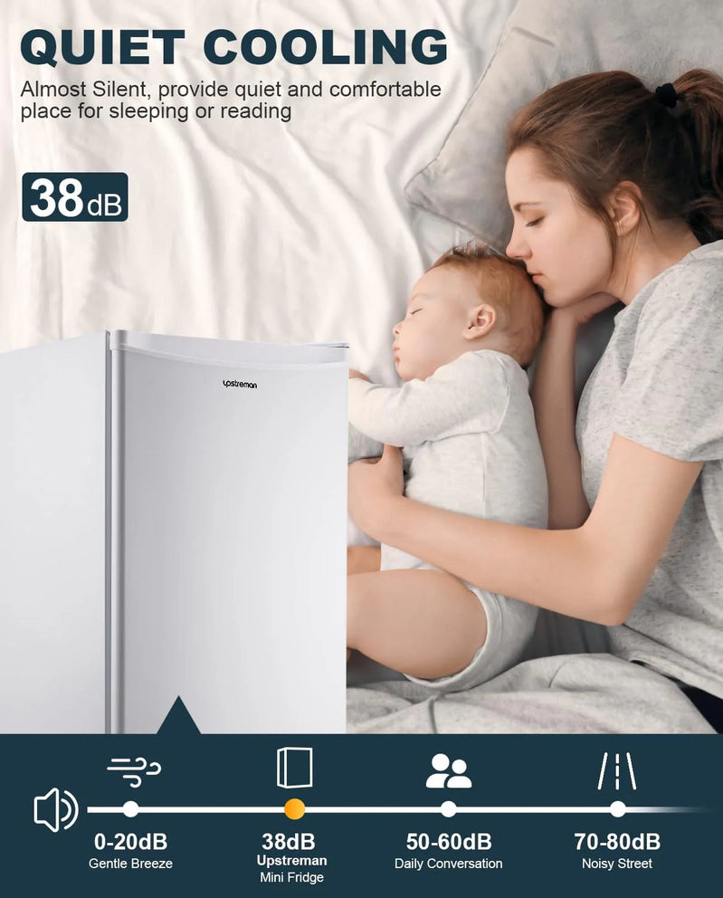 Upstreman 3.2 Cu. Ft. Mini Fridge With Freezer, Single Door Mini Fridge, Dorm Fridge, Adjustable Thermostat, Black-BR321