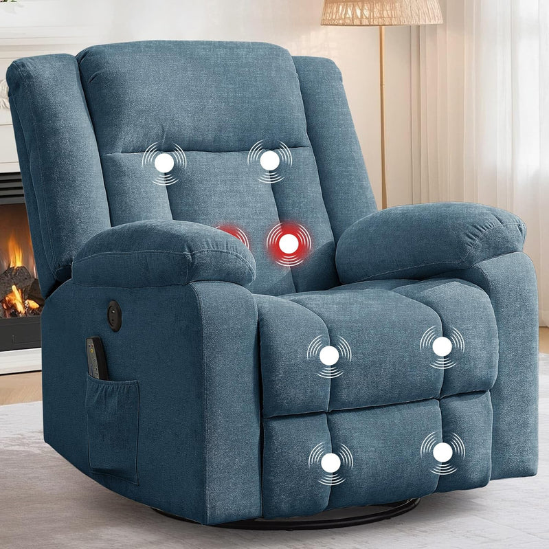 Rocker Recliner, Glider Recliner Chairs For Adults, 360 Degree Swivel Rocking Chair With Massage And Heating