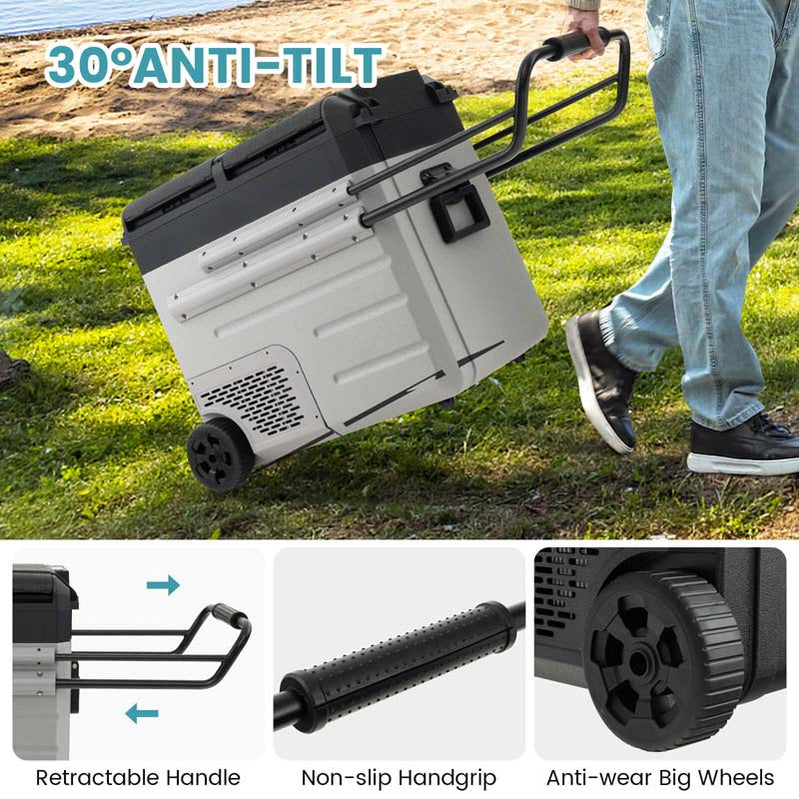 40-Quart Dual-Zone Car Refrigerator With Wheels, 12V/24V DC And 100-240V AC Portable Car Fridge Cooler Freezer
