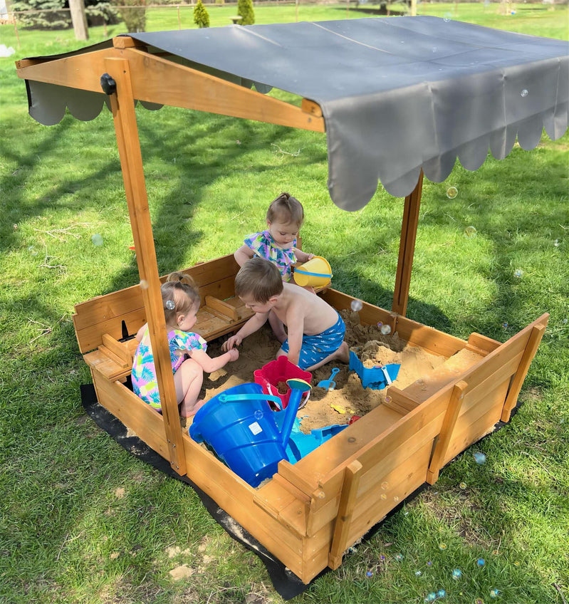 Morgete 47 In. Outdoor Sandbox For Kids With Lid And Bench, Wooden Sand Play Toys Center