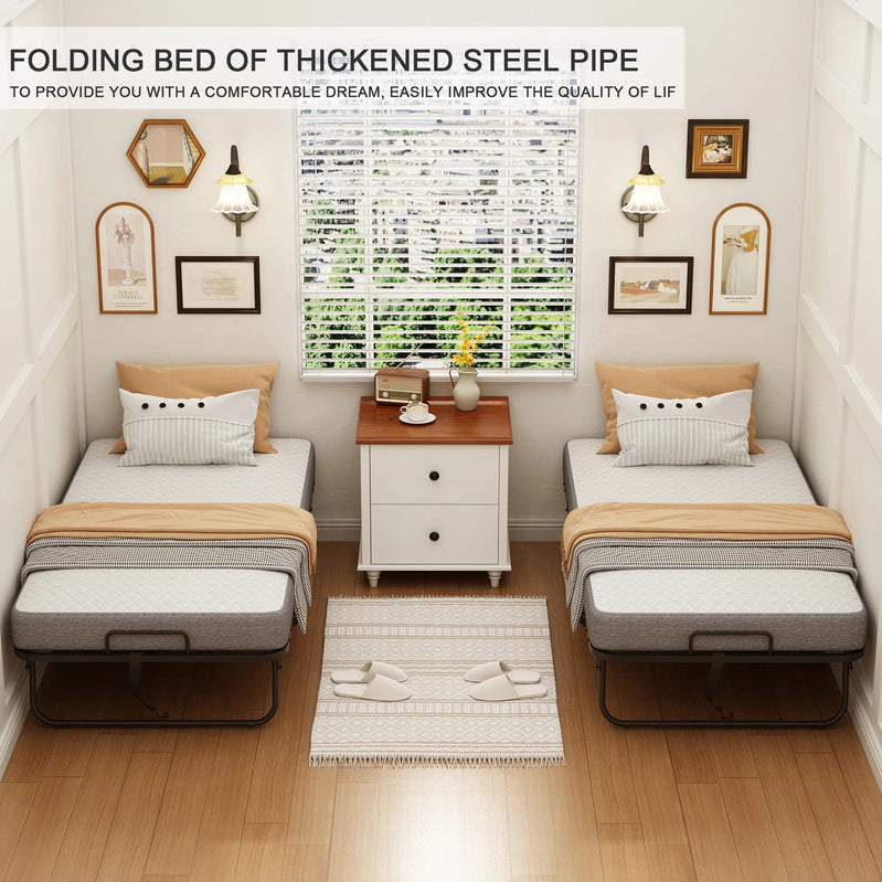 Folding Bed With Mattress 75 In. x 31 In. Cot Size Folded Bed