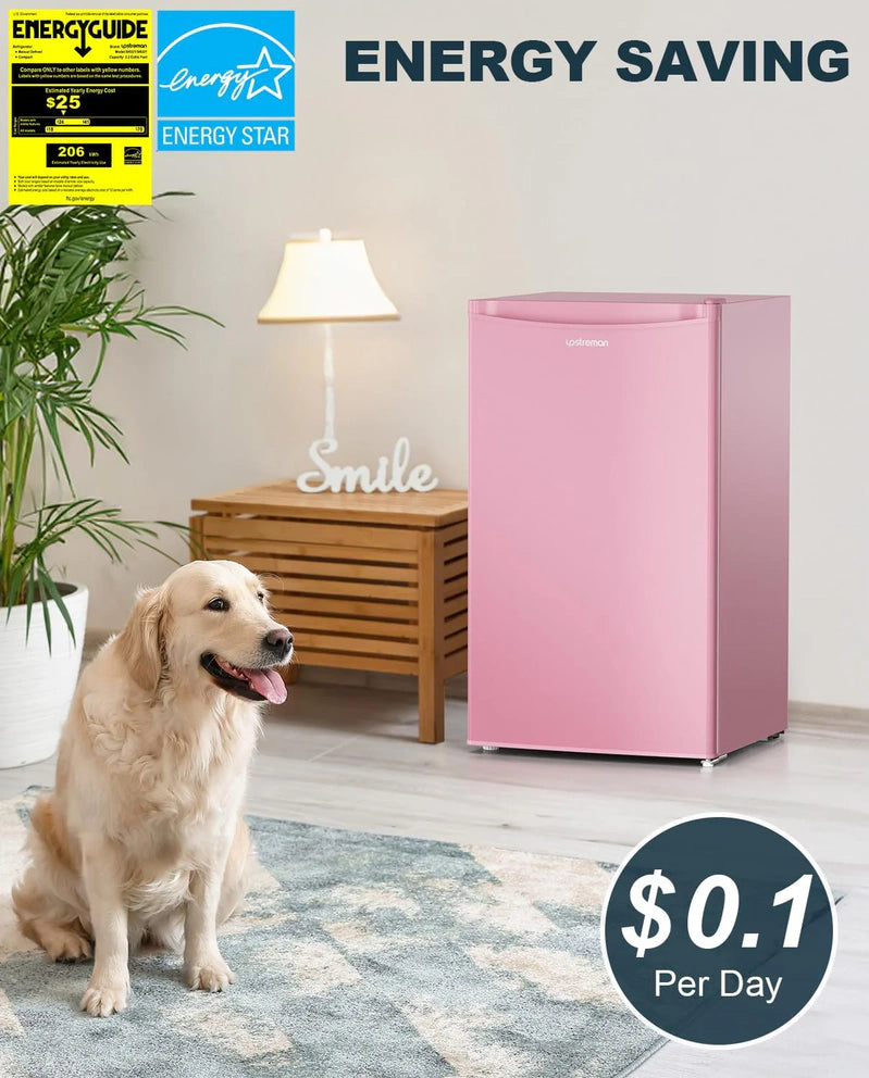 Upstreman 3.2 Cu. Ft. Mini Fridge With Freezer, Single Door Mini Fridge, Dorm Fridge, Adjustable Thermostat, Black-BR321