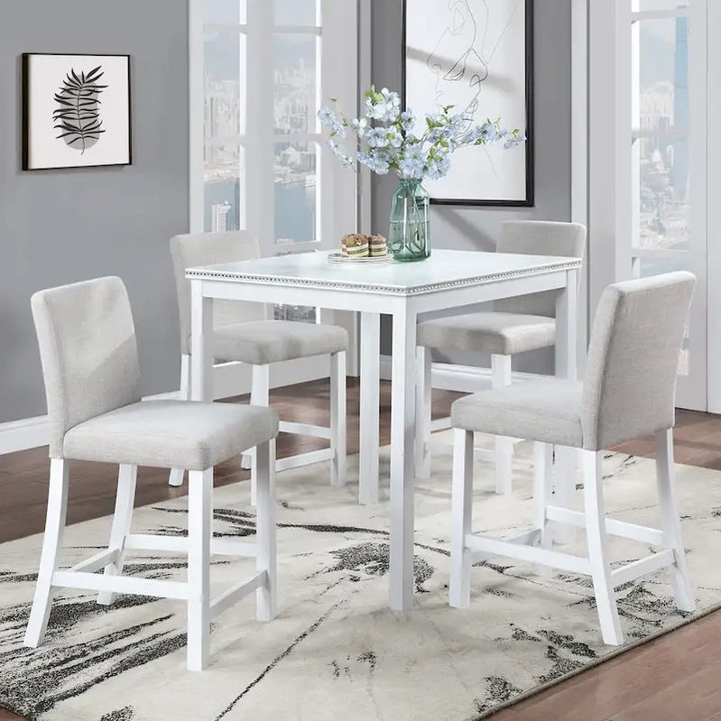 Modern 5-Piece Dining Set With Square Counter Height Table And 4 Upholstered Chairs