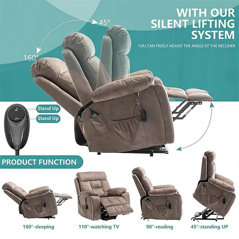 Large Electric Massage Lift Recliner With Heat, Hidden Cup Holder