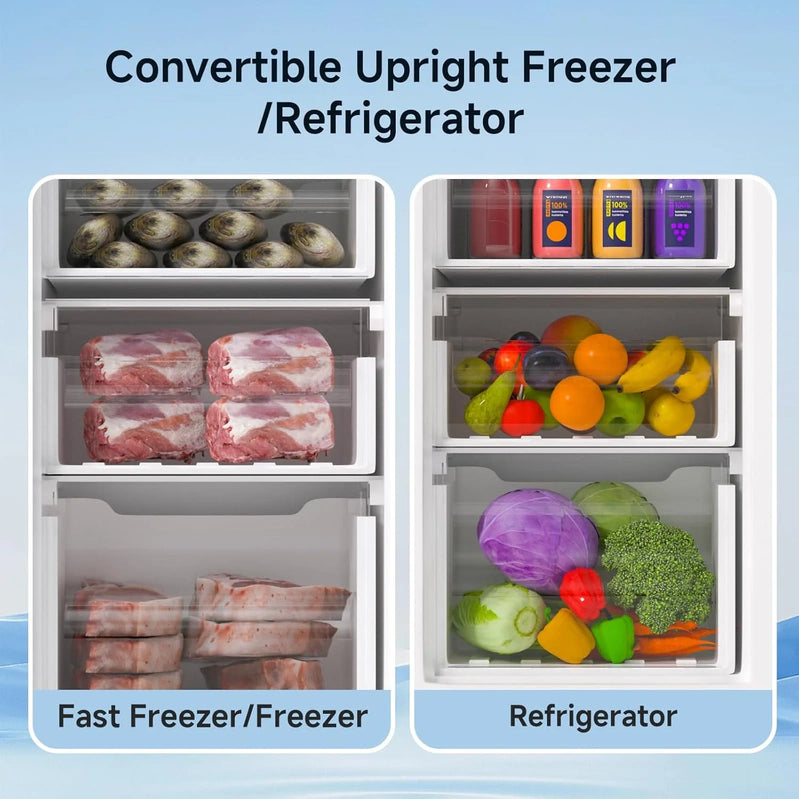 Bangson Upright Freezer, 7.0 Cu. Ft. Stand Up Freezer, Convertible Upright Freezer/Refrigerator, Single Door For Kitchen, Garage, Office