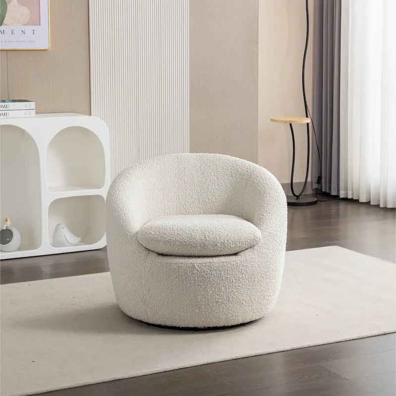 Swivel Barrel Chair, 360 Degree Rotation, Boucle Fabric