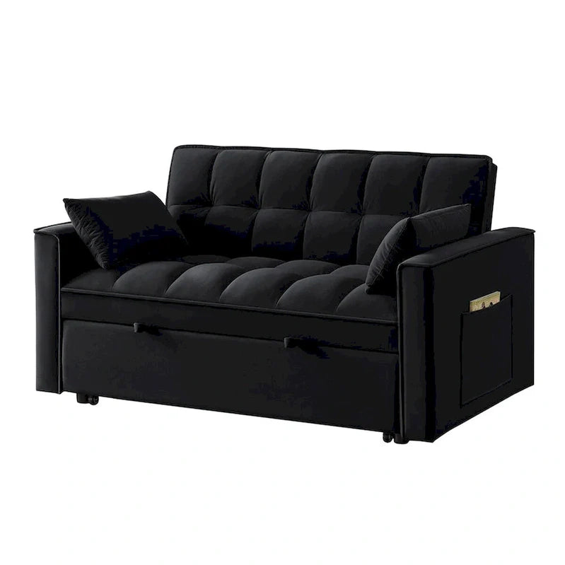 4 in1 Loveseat Sofa Bed With Armrests And Storage Pockets, Multi-Function Tufted Pull-Out Sofa Bed With Adjustable Backrest