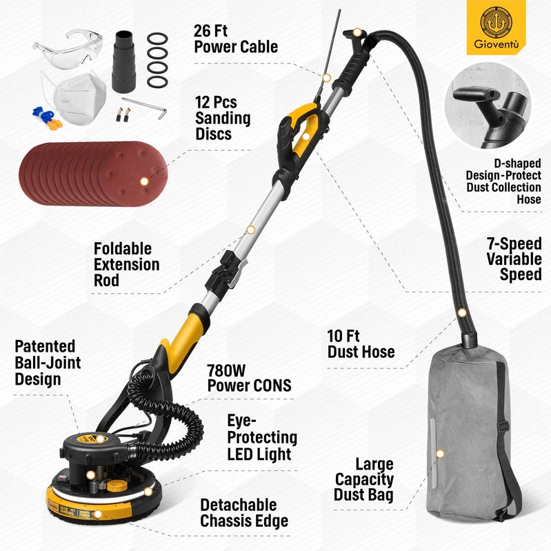 Giovent Electric Drywall Sander With Dust Extraction, Suitable For Popcorn Ceilings