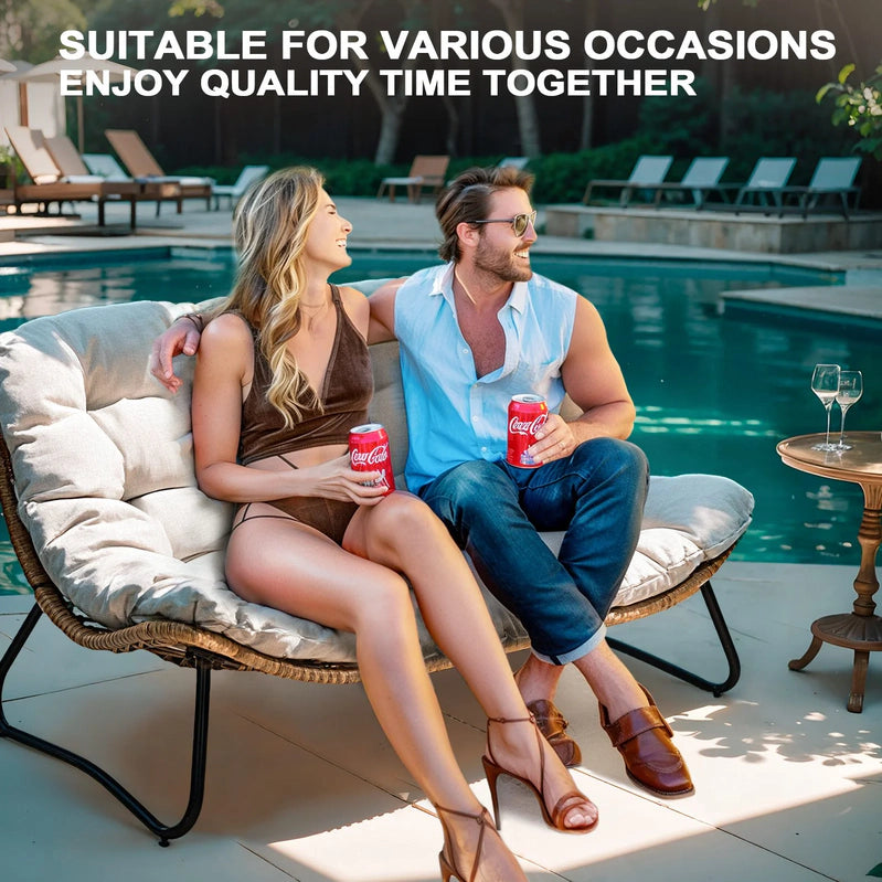Crestlive Products Patio Loveseat, All-Weather Rattan Large Furniture With Soft Cushions, Outdoor Loveseat For Balcony, Poolside, Backyard, Beige