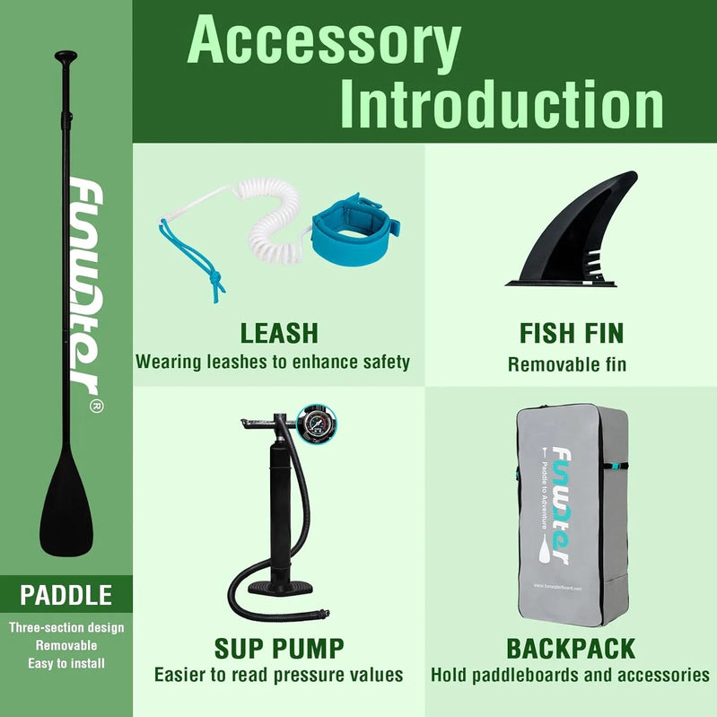 FunWater Inflatable Stand Up Paddle Board With Premium Sup Paddle Accessories, Non-Slip EVA Deck, 11'/10'6' Paddle