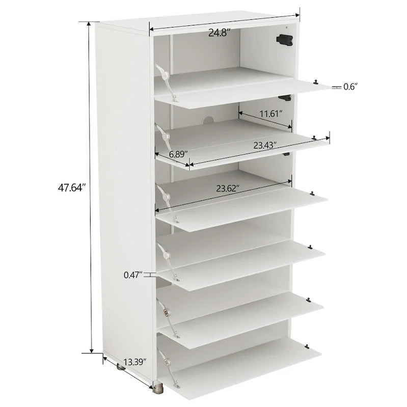 Mirror Shoe Cabinet With 6 Flip Drawers, Shoe Rack Organizer Store Ample Shoes,4 Metal Legs, Hand-Touch Flip-Out Door