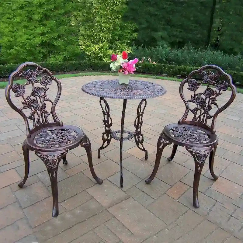 Camellia Cast Aluminum 3-piece Bistro Set With Table And 2 Chairs, N/A