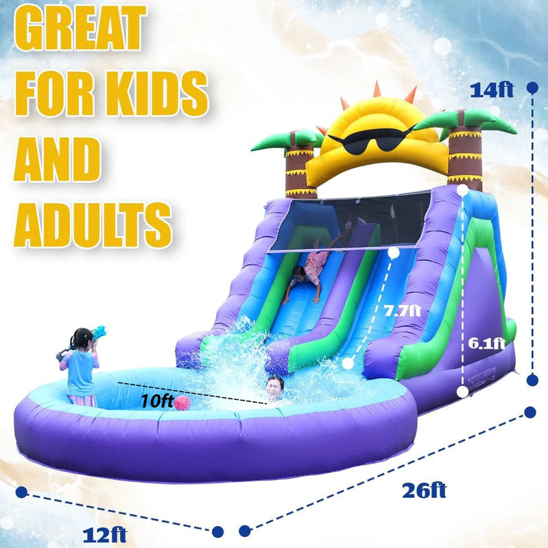 Relunch 26 Ft. Inflatable Double Water Slide For Kids And Adults, PVC Inflatable Water Park With Blower