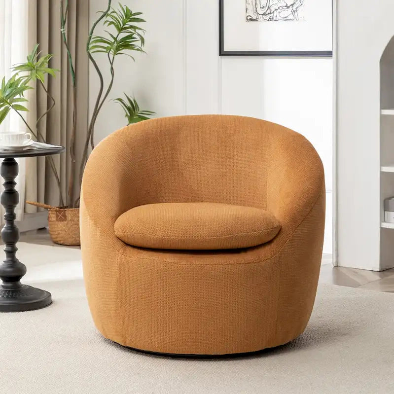 Swivel Barrel Chair, 360 Degree Rotation, Boucle Fabric