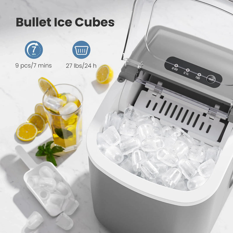Crzoe Countertop Ice Maker Machine With Handle, 9 Bullet-Shaped Ice Cubes Ready In 6 Mins, 26Lbs/24H